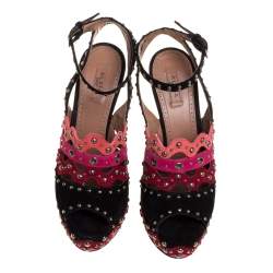 Pre Owned Alaia Multicolor Multicolor Suede Studded Platform Sandals Size 38.5