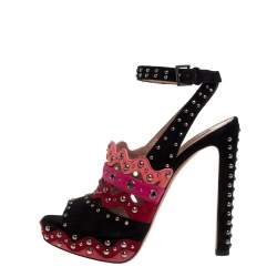 Pre Owned Alaia Multicolor Multicolor Suede Studded Platform Sandals Size 38.5