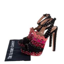 Pre Owned Alaia Multicolor Multicolor Suede Studded Platform Sandals Size 38.5