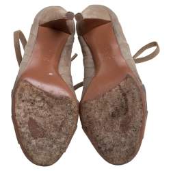 Pre Owned Alaia Beige Cut Out Suede Lace Up Peep Toe Ankle Booties Size 37.5