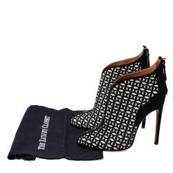 Pre Owned Alaia Black/White Floral Cut Out Suede Booties Size 38.5