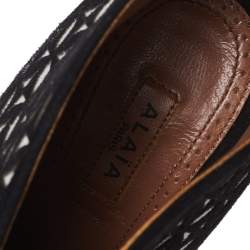 Pre Owned Alaia Black/White Floral Cut Out Suede Booties Size 38.5