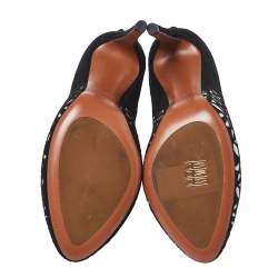 Pre Owned Alaia Black/White Floral Cut Out Suede Booties Size 38.5