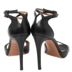 Pre Owned Alaia Black Leather Ankle Strap Sandals Size 38