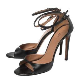 Pre Owned Alaia Black Leather Ankle Strap Sandals Size 38