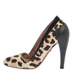 Pre Owned Alaia Paris White Leopard Print Pony Hair Pumps Size 37
