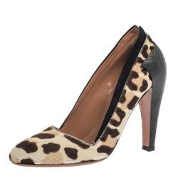 Pre Owned Alaia Paris White Leopard Print Pony Hair Pumps Size 37