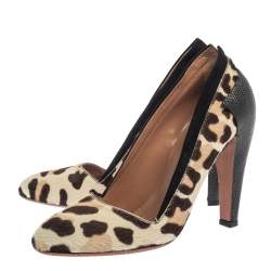 Pre Owned Alaia Paris White Leopard Print Pony Hair Pumps Size 37