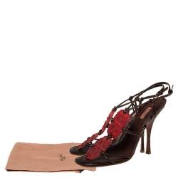 Pre Owned Alaia Red/Brown Croc Leather And Leather Strappy Sandals Size 39