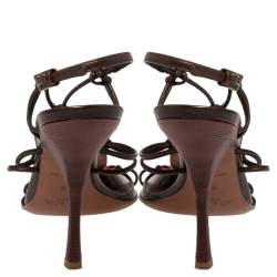 Pre Owned Alaia Red/Brown Croc Leather And Leather Strappy Sandals Size 39