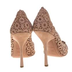 Pre Owned Alaia Beige Suede Laser Cut Pumps Size 36.5