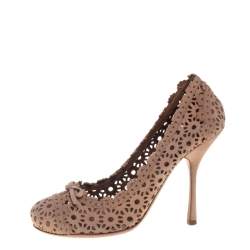 Pre Owned Alaia Beige Suede Laser Cut Pumps Size 36.5