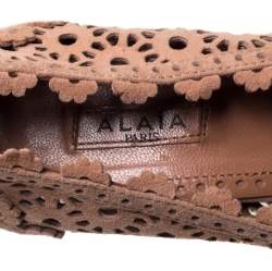 Pre Owned Alaia Beige Suede Laser Cut Pumps Size 36.5
