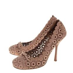 Pre Owned Alaia Beige Suede Laser Cut Pumps Size 36.5