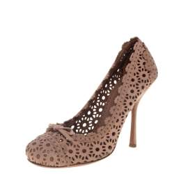 Pre Owned Alaia Beige Suede Laser Cut Pumps Size 36.5