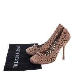Pre Owned Alaia Beige Suede Laser Cut Pumps Size 36.5