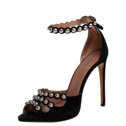 Alaia Black Suede Studded Ankle Strap Sandals Size 40