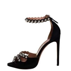 Alaia Black Suede Studded Ankle Strap Sandals Size 40