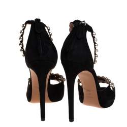 Alaia Black Suede Studded Ankle Strap Sandals Size 40