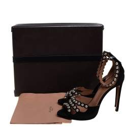 Alaia Black Suede Studded Ankle Strap Sandals Size 40