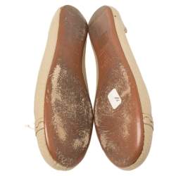 Pre Owned Alaia Beige Canvas And Leather Bow Ballet Flats Size 40