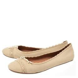 Pre Owned Alaia Beige Canvas And Leather Bow Ballet Flats Size 40