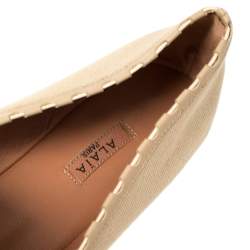 Pre Owned Alaia Beige Canvas And Leather Bow Ballet Flats Size 40