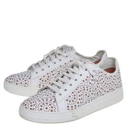 Pre Owned Alaia White Laser Cut Leather Lace Up Sneakers Size 40