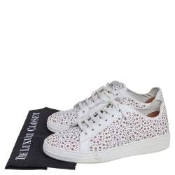 Pre Owned Alaia White Laser Cut Leather Lace Up Sneakers Size 40
