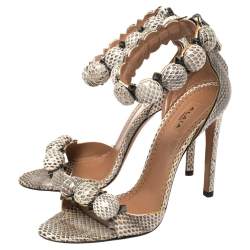 Pre Owned Alaia Multicolor Python Chamois Bombe Ankle Cuff Sandals Size 36