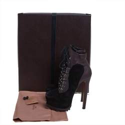 Pre Owned Alaia Black/Brown Suede And Leather Platform Lace Up Ankle Booties Size 36