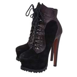 Pre Owned Alaia Black/Brown Suede And Leather Platform Lace Up Ankle Booties Size 36