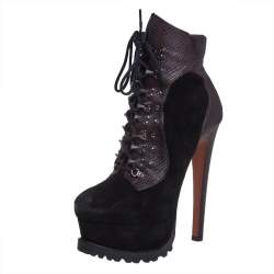 Black/Brown Suede And Leather Platform Lace Up Size 36 | TLC
