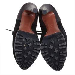 Pre Owned Alaia Black/Brown Suede And Leather Platform Lace Up Ankle Booties Size 36