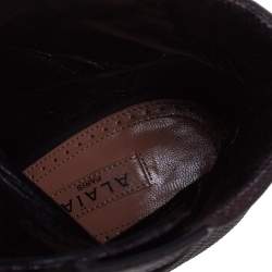 Pre Owned Alaia Black/Brown Suede And Leather Platform Lace Up Ankle Booties Size 36