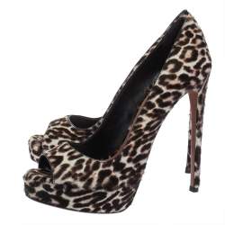Pre Owned Azzedine Alaia Two Tone Leopard Print Calf Hair Peep Toe Platform Pumps Size 39