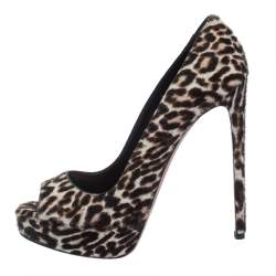 Pre Owned Azzedine Alaia Two Tone Leopard Print Calf Hair Peep Toe Platform Pumps Size 39