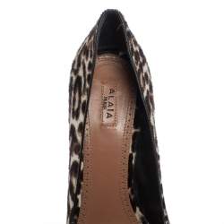Pre Owned Azzedine Alaia Two Tone Leopard Print Calf Hair Peep Toe Platform Pumps Size 39