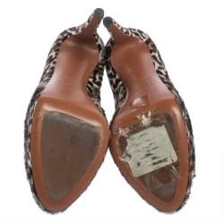 Pre Owned Azzedine Alaia Two Tone Leopard Print Calf Hair Peep Toe Platform Pumps Size 39