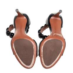 Pre Owned Alaia Black Patent Leather Chamois Bombe Ankle Cuff Sandals Size 37.5