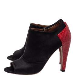 Alaia Black/Red Satin And Croc Embossed Leather Ankle Boots Size 39