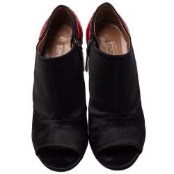 Alaia Black/Red Satin And Croc Embossed Leather Ankle Boots Size 39