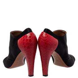 Alaia Black/Red Satin And Croc Embossed Leather Ankle Boots Size 39