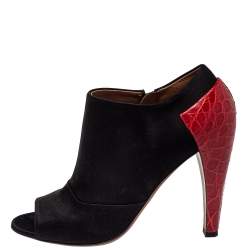 Alaia Black/Red Satin And Croc Embossed Leather Ankle Boots Size 39