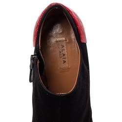 Alaia Black/Red Satin And Croc Embossed Leather Ankle Boots Size 39