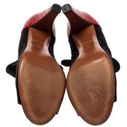 Alaia Black/Red Satin And Croc Embossed Leather Ankle Boots Size 39