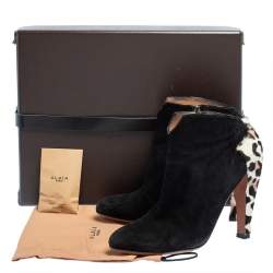 Alaia Black Suede And Leopard Print Calf Hair Booties Size 37
