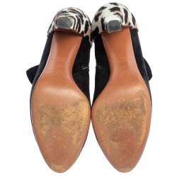 Alaia Black Suede And Leopard Print Calf Hair Booties Size 37