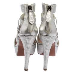 Alaia  Silver Leather Cage Wave Platform Sandals Size 37