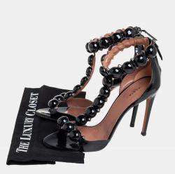 Alaia Black Patent Leather Bombe T-strap Sandals Size 39